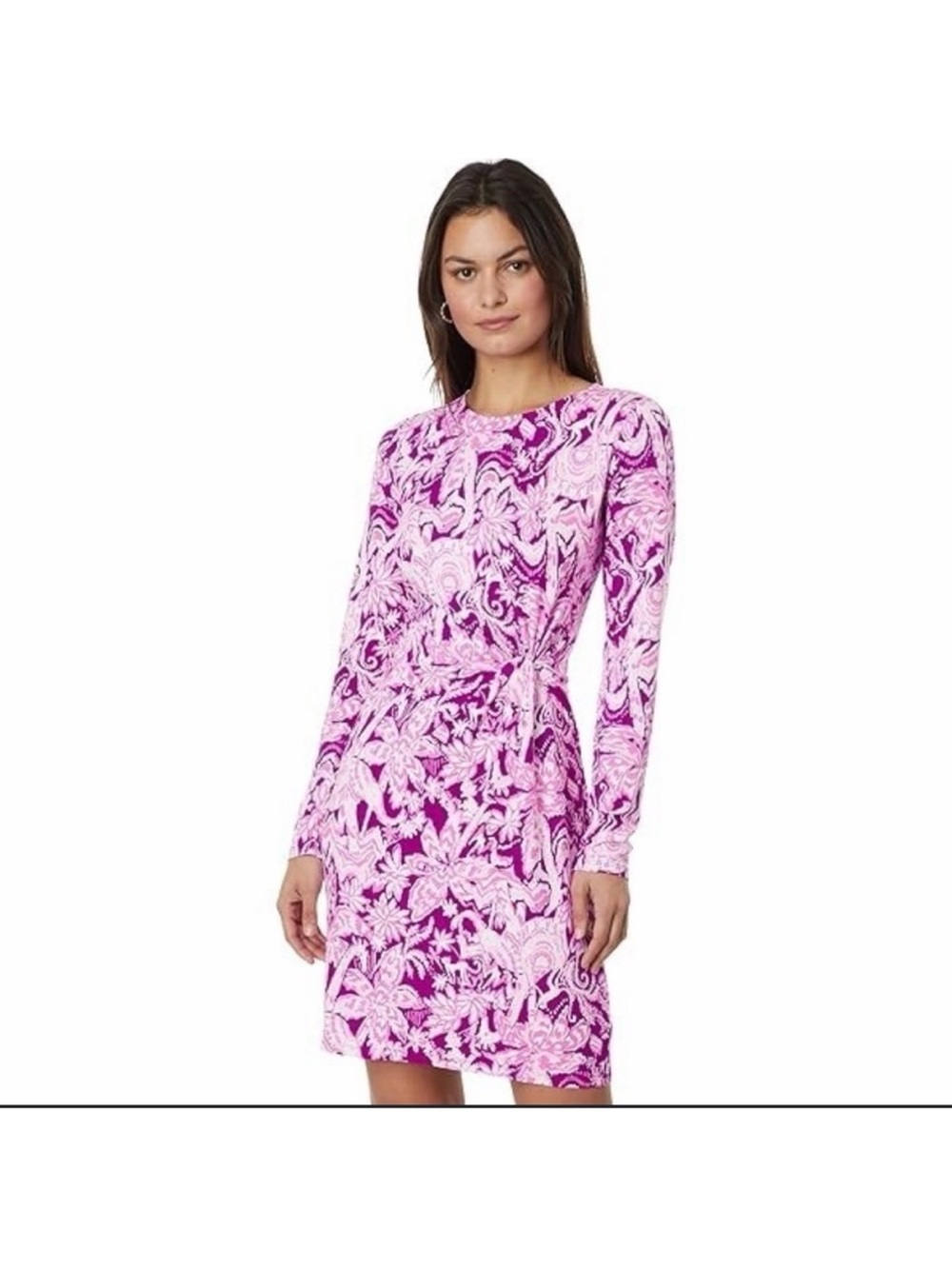 Lilly Pulitzer Lynn Long Sleeve Twist Dress in Mulberry Wild Side Size Large